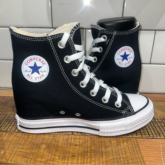 Converse Women All Star Platform  Hidden Wedge Heel Sneakers Chuck Taylor Black - Picture 1 of 5